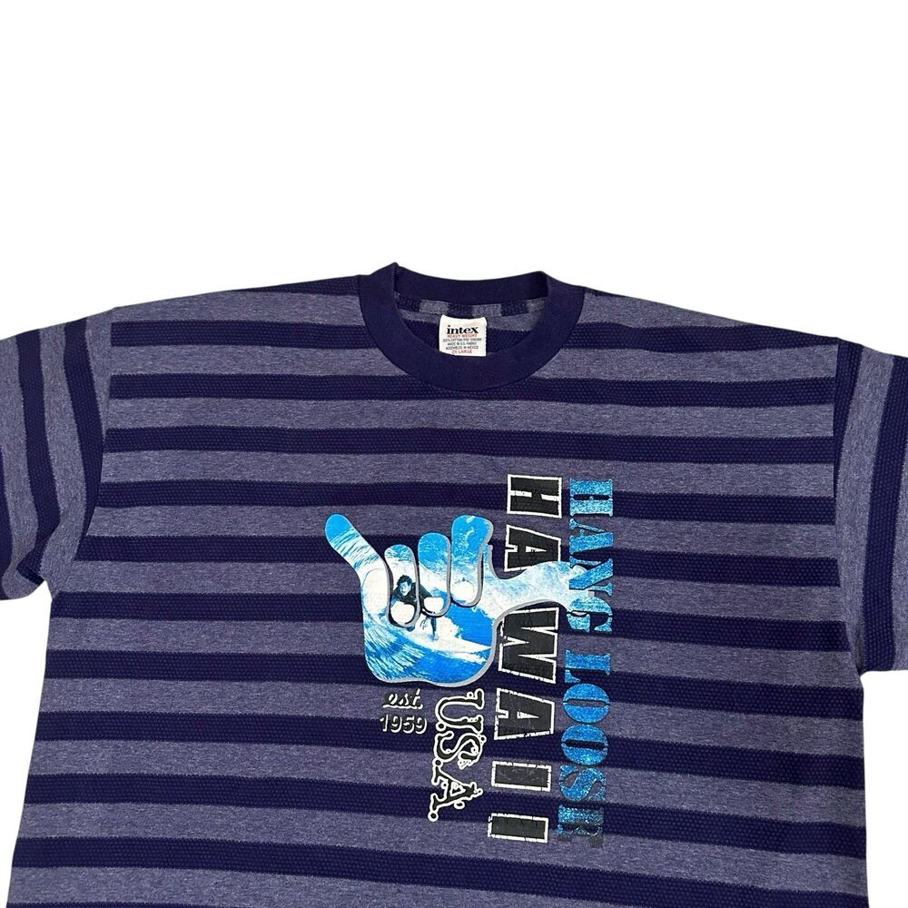 Vintage Hang Loose Hawaii T Shirt Blue Stripes Mens 2xl Heavyweight Intex 90s View 2